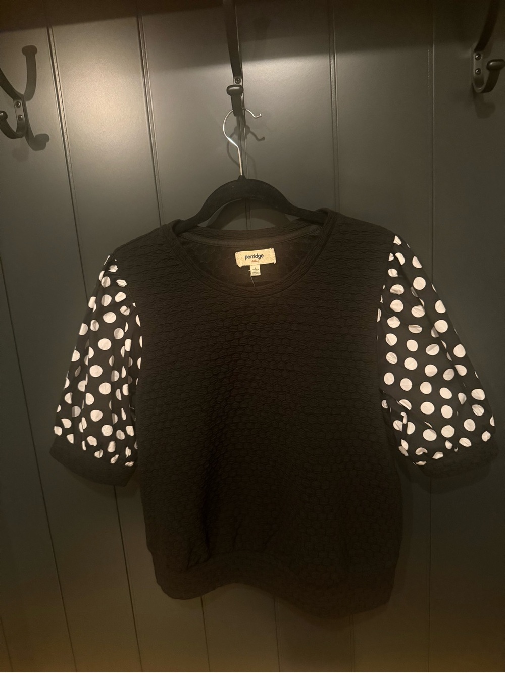 NEW Anthropologie Porridge Puff-Sleeve Polka Dot Black Knit Top - Picture 4 of 12